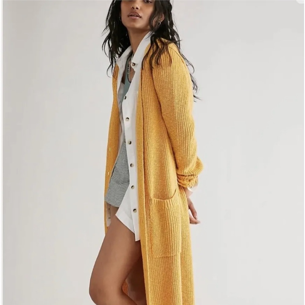 Free People NWT Size S It's Alright Apricot Cardi Sweater NEW Maxi Cardigan.